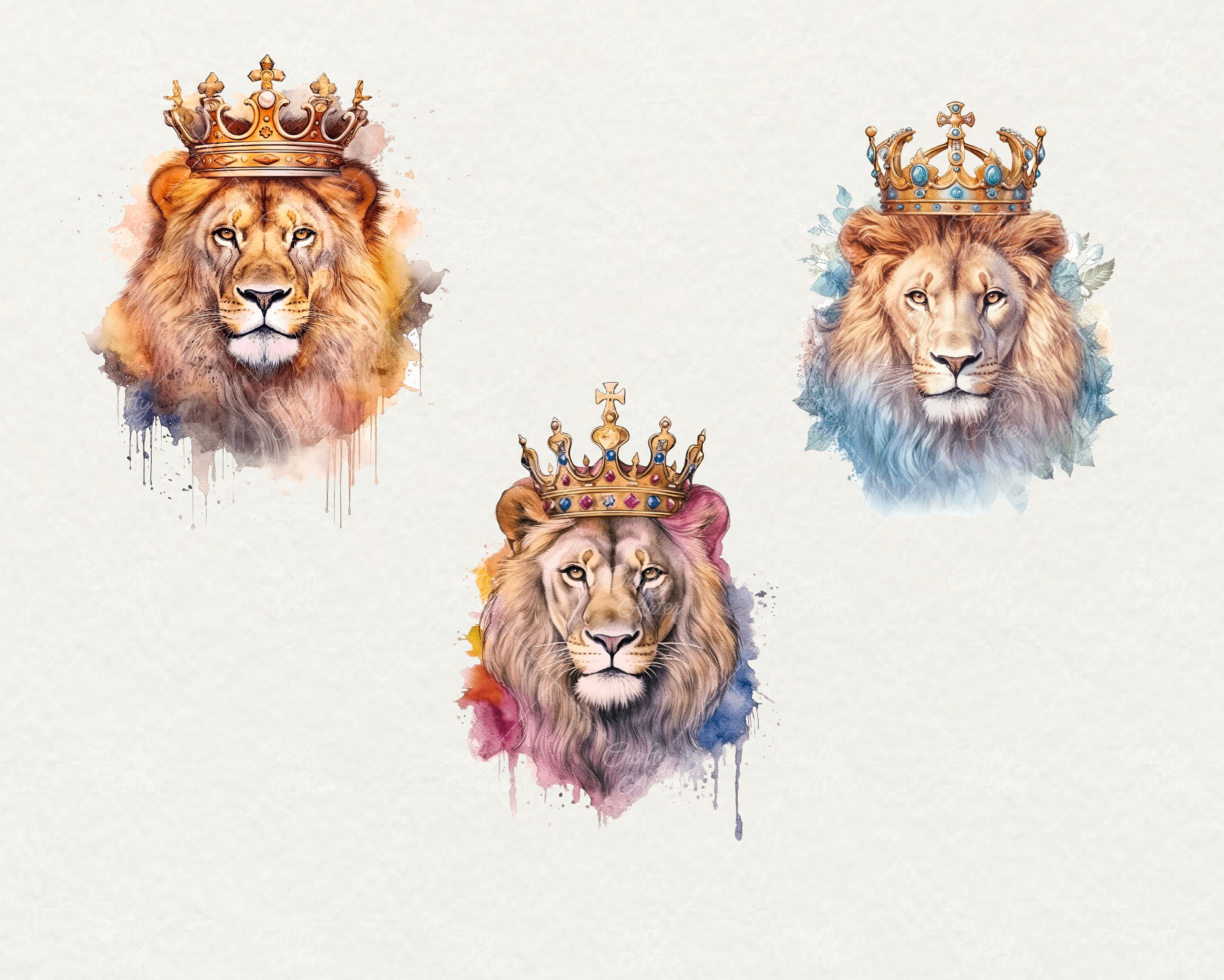 Watercolor Lion King Clipart: Crowned Animals Art (20 PNG Digital) - Etsy