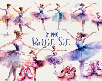 Watercolor Ballerina Clipart: 21 PNG Ballet Dancer Illustrations (Commercial Use)