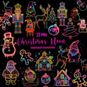 Ensemble de clipart Noël néon, 23 néon png néon, pain d'épice néon, néon Noël png, superpositions de Noël, utilisation commerciale de fond transparent