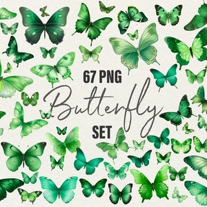 67 Green Butterfly Clipart PNG Adesivos de borboleta aquarela Pacote de borboleta verde Clipart Ilustrações Conjunto Download instantâneo