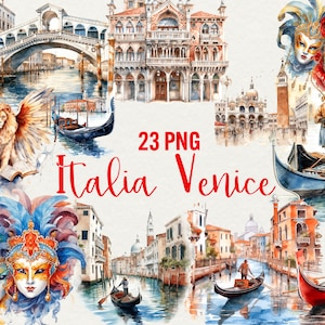 Watercolor Venice Clipart, 23 PNG, Italy clipart, travel clipart, traditional Venice clipart, Commercial use