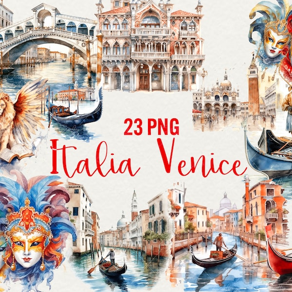 Aquarelle Venise Clipart, 23 PNG, clipart Italie, voyage clipart, clipart Venise traditionnel, usage Commercial