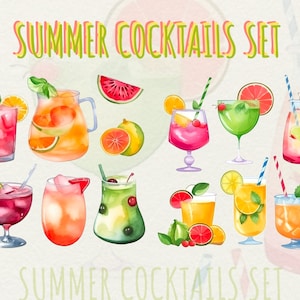 Summer Watercolour cocktails 17 clipart Art numérique pour carte de cocktails vacances, utilisation commerciale