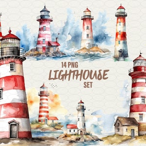 Aquarel oceaan vuurtoren clipart 14 png bundel, vuurtoren png, aquarel vuurtoren, aquarel vuurtoren clipart voor commercieel gebruik.