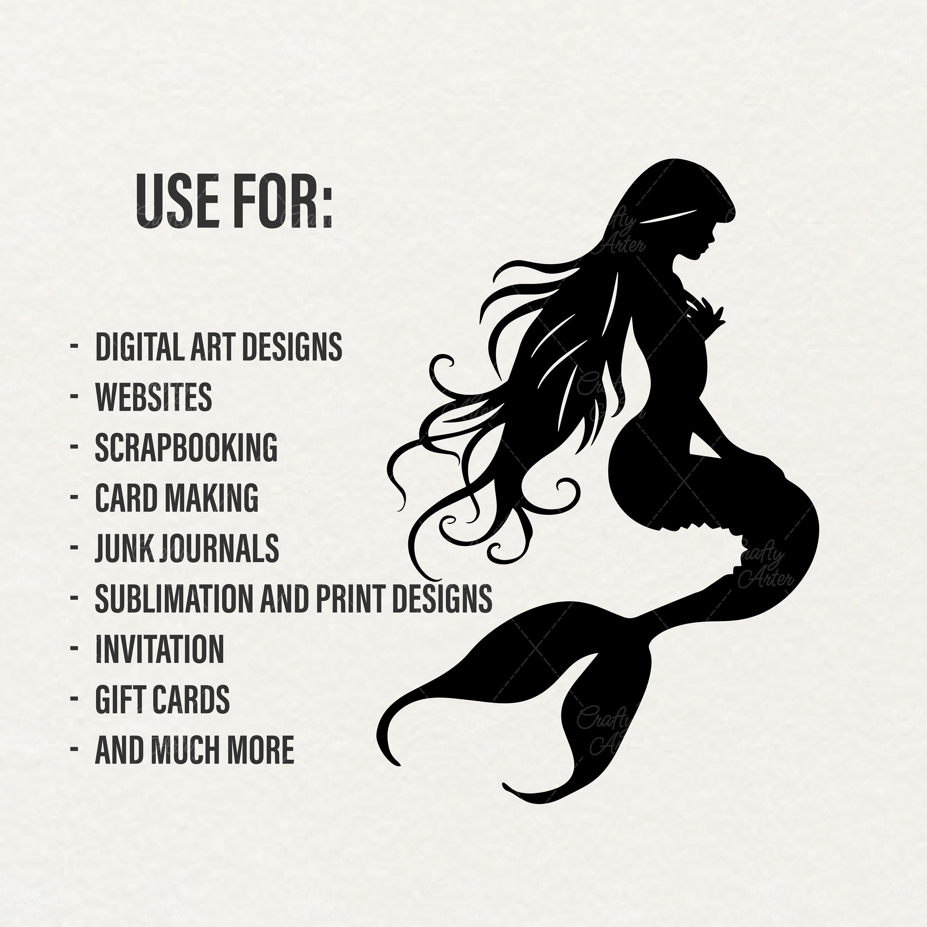Mermaid Silhouette Clipart: Sea Girl SVG, PNG Cut Files (digital