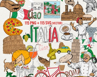 Italian Travel Clipart Bundle: Mega Italia PNG SVG Vector Set