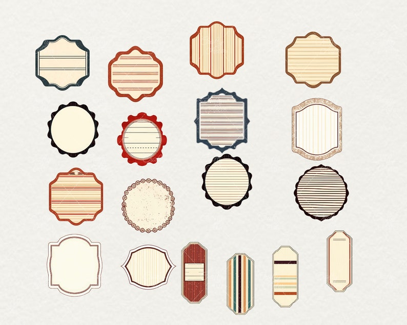 Vintage Labels Clipart: Printable Scrapbook Tags, Junk Journal (PNG, A4 ...