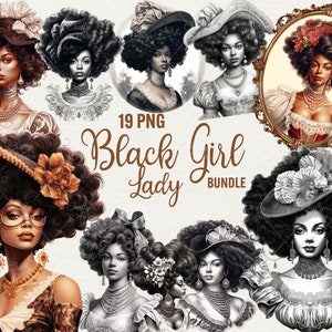 Bella signora Clipart, 19 PNG Bundle Acquerello Afro Hair Girl Principessa clipart, bella ragazza clipart, clipart monocromatica, uso commerciale