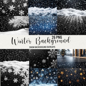 Winter Schnee Hintergrund, 26 png digitale Schnee Overlays, Schneeflocken Hintergrund, Winter Photoshop Overlays, schneebedecktes digitales Papier, kommerzielle Nutzung