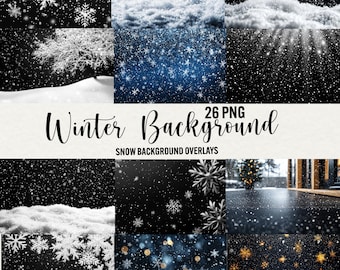 Winter Snow Background: 26 PNG Snowflake Overlays (Digital Download)