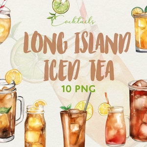Long Island Iced Tea Cocktail Sommer Aquarell Cocktails 10 PNG Cliparts Digital Art Sofortiger Download Menü-Cocktail-Illustration