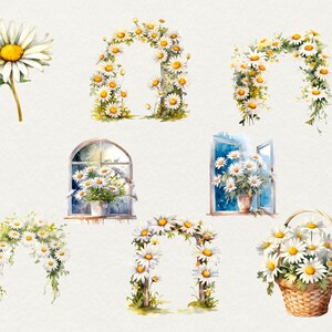 Watercolor Daisy Flowers Clipart, 44 Png Watercolor Daisy Flowers Clipart Daisy Wreath, Scrapbooking Flowers, Commercial Use