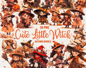 Watercolor Halloween Witch Clipart, 30 PNG Graphics (Commercial Use)