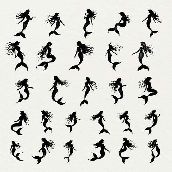 Mermaid Silhouette Clipart: Sea Girl SVG, PNG Cut Files (digital