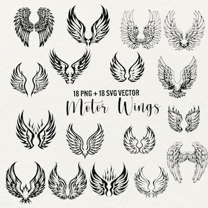 Clipart di Motor Wings, ali d'angelo svg, ali png, file di taglio della silhouette delle ali, file vettoriali delle ali della motocicletta, download immediato per uso commerciale