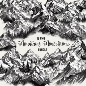 Monochroom bergen clipart, 19 png bergen landschap clipart, berg zwart-wit bergen natuur clipart, reizen clipart, commercieel gebruik