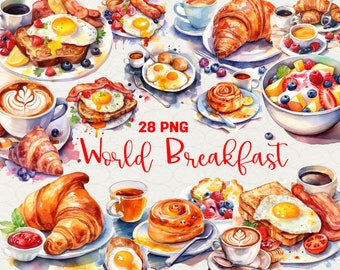 Breakfast Clipart Watercolor, 28 PNG Food Clipart, Breakfast Paris Clipart, Lunch clipart, Brunch Clipart, Dessert clipart Commercial Use