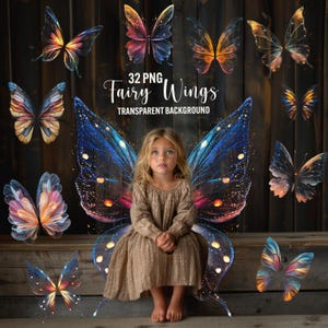 Fee Flügel Overlays, 32 PNG Flügel Overlays, Schmetterling Flügel Clipart, Glitter Flügel PNG, Photoshop Overlays, sofortiger Download, kommerzielle Nutzung