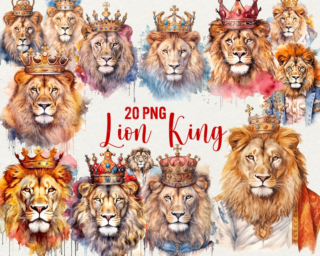 Watercolor Lion King Clipart: Crowned Animals Art (20 PNG Digital) - Etsy