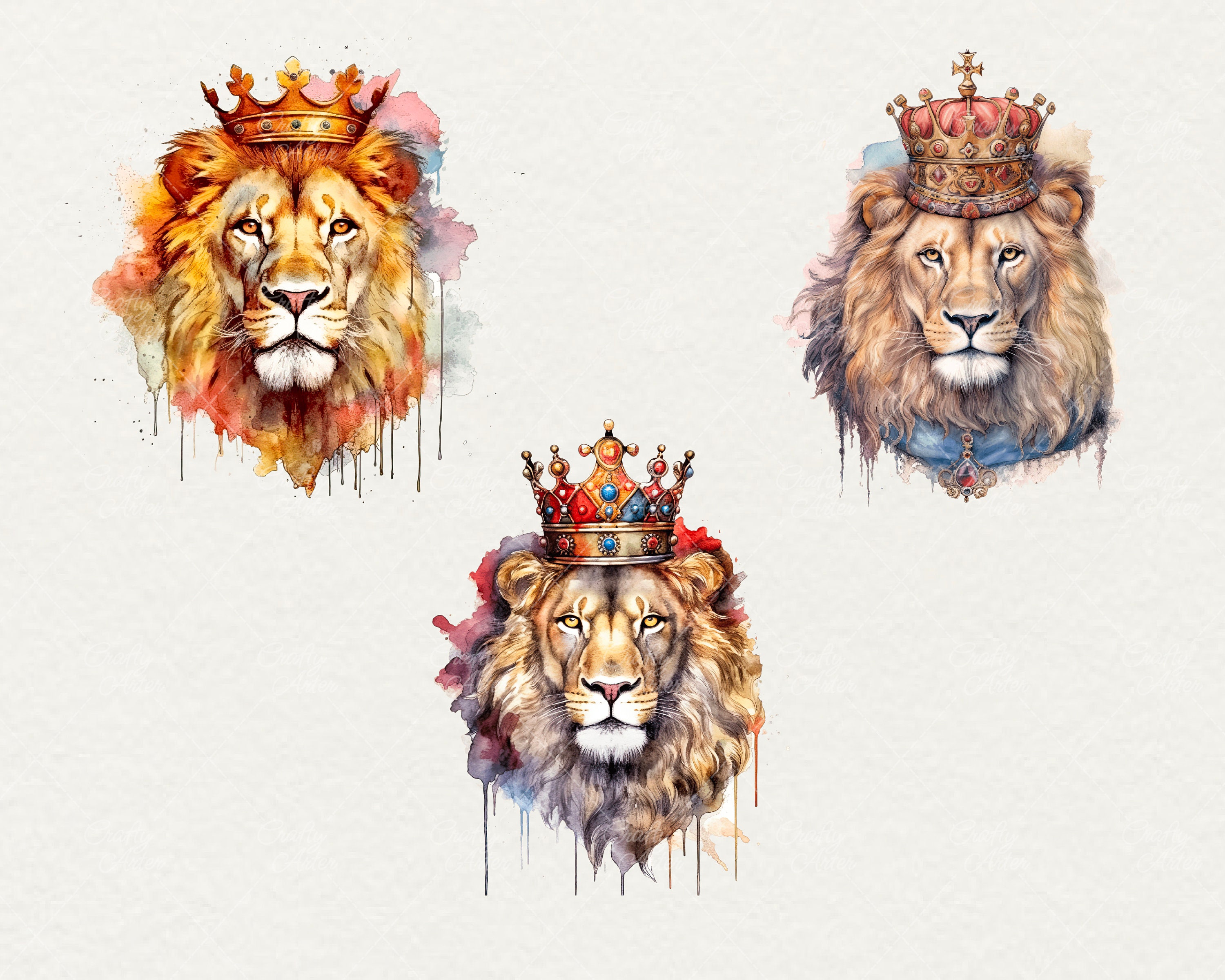 Watercolor Lion King Clipart: Crowned Animals Art (20 PNG Digital) - Etsy
