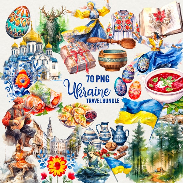 Watercolor Ukraine Clipart, 70 png Travel clip art, Ukraine traditional Watercolor Illustrations, Ukrainian travel clipart, Commercial Use.