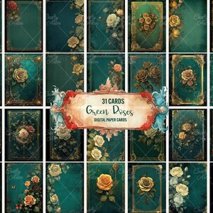 Roses or papier numérique vintage fleur printemps papier Scrapbook vert 31 cartes pour impression journal indésirable vieux papiers Clipart utilisation commerciale