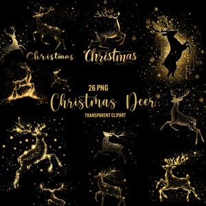 Clipart or cerf de Noël, cerf doré, cerf scintillant, png de cerf d'hiver, illustration de cerf de Noël, png de renne d'or, usage commercial