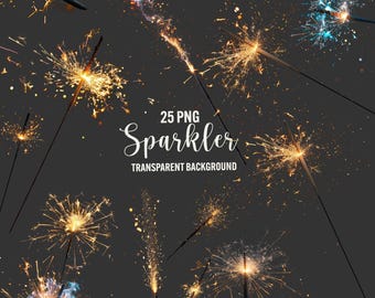 Sparkler PNG Clipart, Gold Fireworks Overlays, Transparent Background (Digital Download)