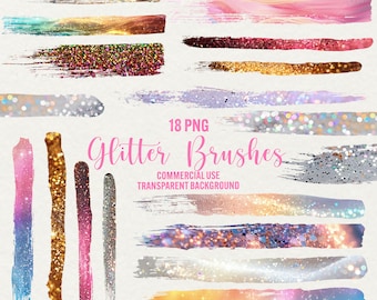 Glitter Brush Strokes Clipart: Sparkling PNG Overlays (Digital Download)