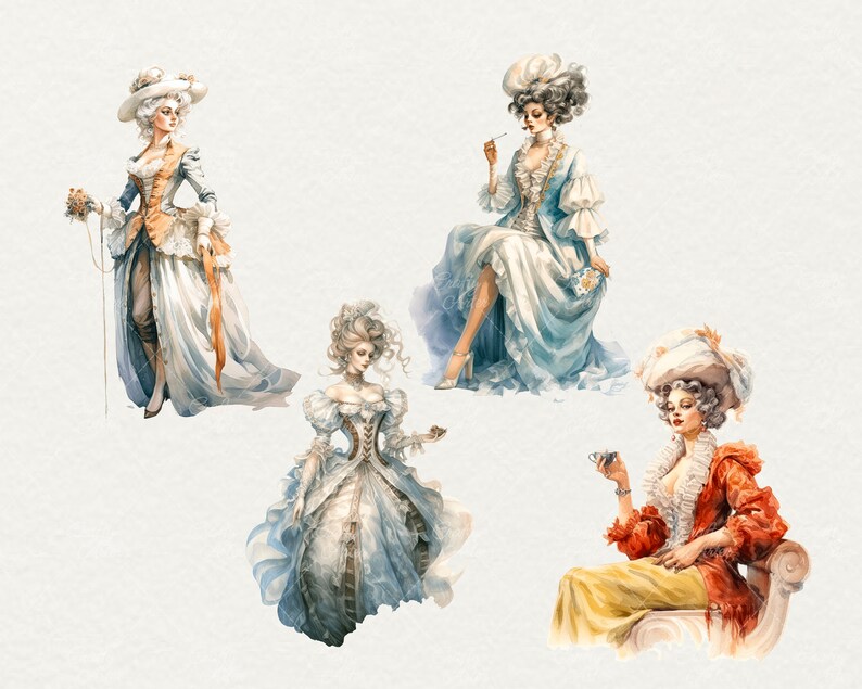 Rococo Ladies Clipart: Watercolor Princess, 26 PNG (digital Download ...
