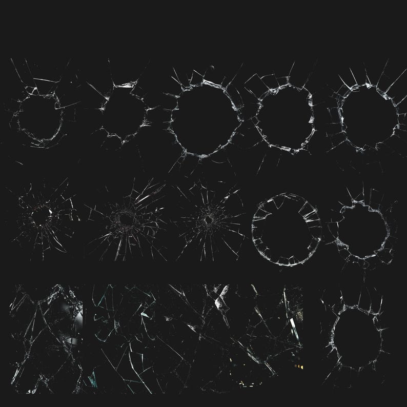 Broken Glass Overlays, 49 png realistic broken glass, crack glass texture photo overlays, shattered glass, transparent png commercial use, photoshop overlays, photo editing, glass texture overlays