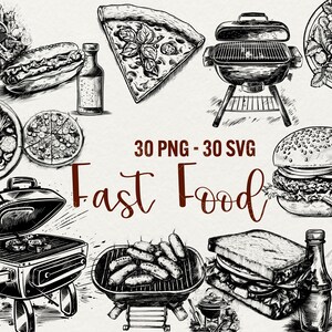 gezeichnet Bbq Clipart Grill Clipart 30 PNG und SVG Leckeres Fast Food Grillwurst Burger Hot Dog, Fast Food Clipart, Pizza, kommerzielle Nutzung