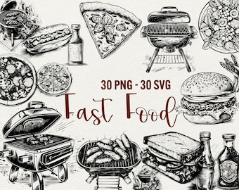 BBQ Clipart: Grill, Burger, Sausage Illustrations (30 PNG & SVG)