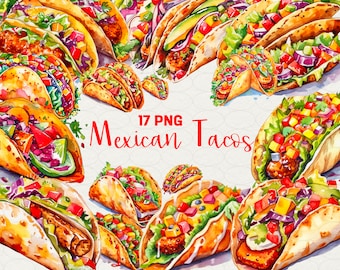 Aquarell Tacos Clipart: Mexikanische Speisen Illustrationen (17 PNG)