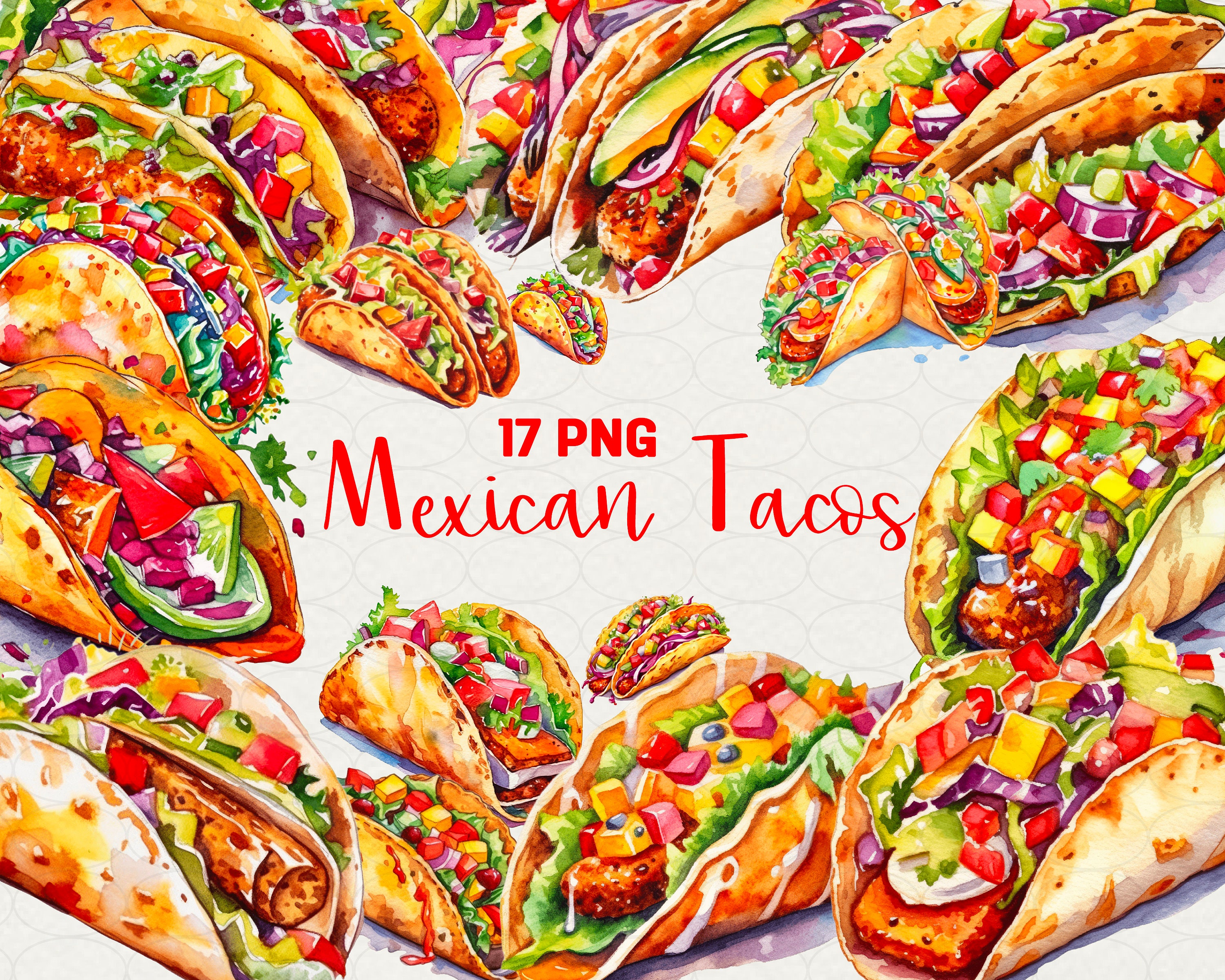 Watercolor Tacos Clipart: Mexican Food Illustrations (17 PNG) - Etsy