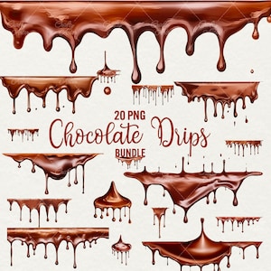 Aquarelle chocolat gouttes Clipart, 20 PNG Aquarelle gouttes de gâteau illustration, gouttes de peinture, élément de frontière de fête d'anniversaire Utilisation commerciale