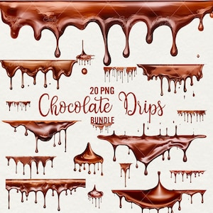 Watercolor Chocolate Drips Clipart, 20 PNG Watercolor Cake drips illustration, Dripping paint, birthday party boarder element Commercial use