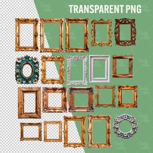 Wooden Frames Clipart, 37 png vintage ornate frames, antique wood frames, gold silver frame, digital scrapbook paper crafts, commercial use, Victorian Frame for Card Making Junk Journal, transparent background, rococo and baroque vintage
