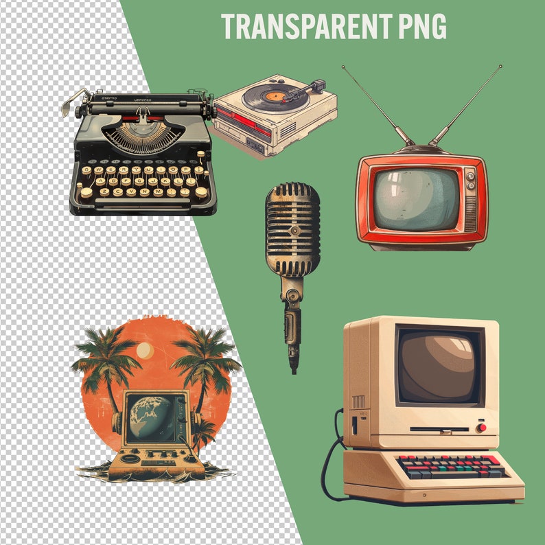 Retro Technology Clipart Bundle: 93 Vintage PNG Illustrations ...