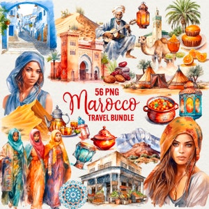 Aquarelle marocaine clipart, clipart été africain, 56 png Aquarelle marocaine, clipart de vacances traditionnelles, usage commercial.