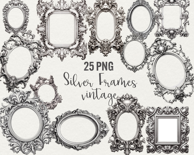 Vintage Silver Frames Clipart Set: Ornate Frame Bundle (25 PNG) - Etsy