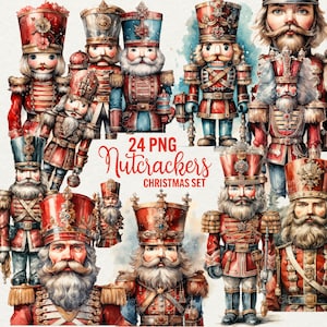Quebra-nozes Clipart de Natal, Clipart de Inverno, época de férias, ilustração vintage de quebra-nozes antigo, 24 Png de uso comercial de Natal.