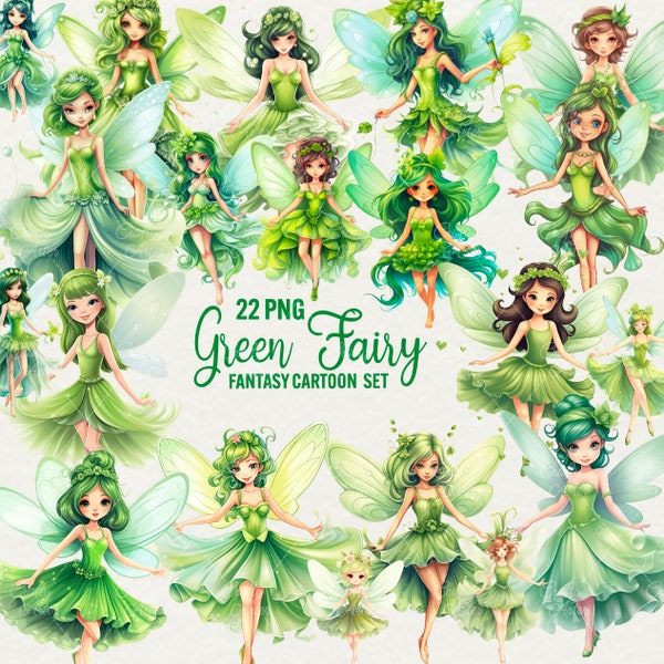 Green Fairy Clipart, 22 PNG Cartoon Fantasy Fairy, Magic Clipart Illustrations, Fairies Png, Fairytale art, Butterfly Fairy, Commercial Use.