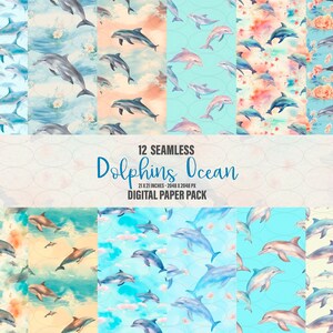 Papier numérique Ocean Dolphin, texture du papier de fond des dauphins de l'océan, 12 modèles de papier numérique sans couture, usage commercial