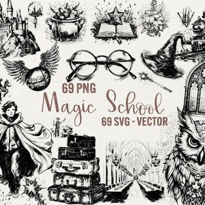 Clipart école de magie, sorcière et sorcier, 69 cliparts vectoriels png et svg, hibou, sorcier, fête de l'école de magie des potions, usage commercial