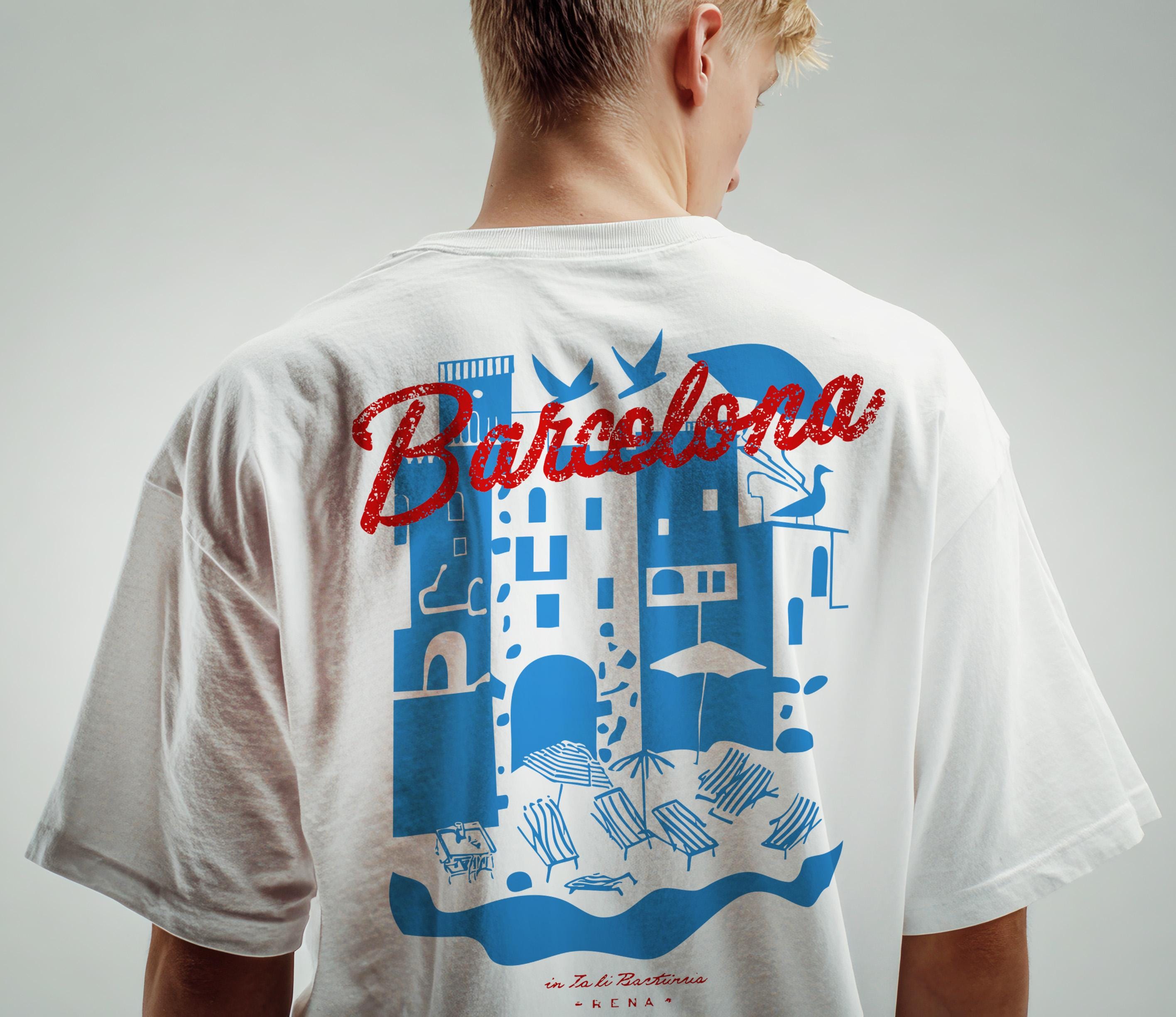 バルセロナTシャツデザイン：スペイン沿岸の夏のプリント（PNG、PDF