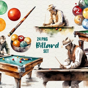 Watercolor billard Clipart, billard Clipart Bundle, hobby billard 24 PNG Clip Art billard ball Watercolor billard, Commercial Use