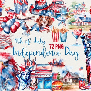 Clipart de acuarela del 4 de julio, 71 imágenes PNG de Estados Unidos de América, clipart del Día de la Independencia de EE. UU. para uso comercial