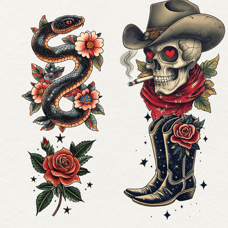 Old school Tattoo Clipart, 45 png traditional tattoo art, retro tattoo graphics, vintage tattoo png, transparent background, commercial use, red rose tattoo, skull tattoo, Tiger tattoo, mermaid tattoo, girl tattoo, cat tattoo, flower peony tattoo