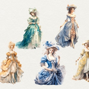 Rococo Ladies Clipart: Watercolor Princess, 26 PNG (digital Download ...